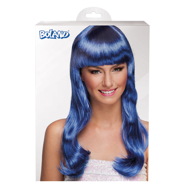 Perruque cheveux longs bleu