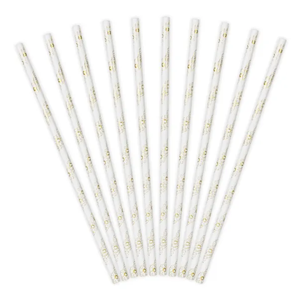 Pailles en papier Fleurs d'or 19.5cm 10pcs