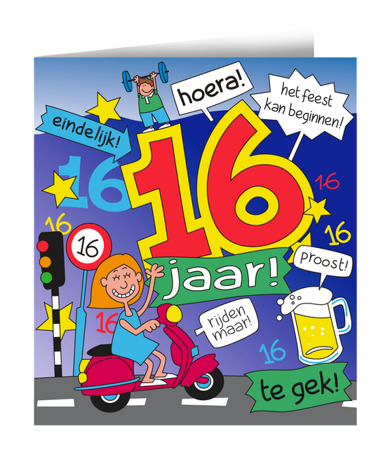 Carte d'anniversaire 16 ans Dessin animé 16.5cm
