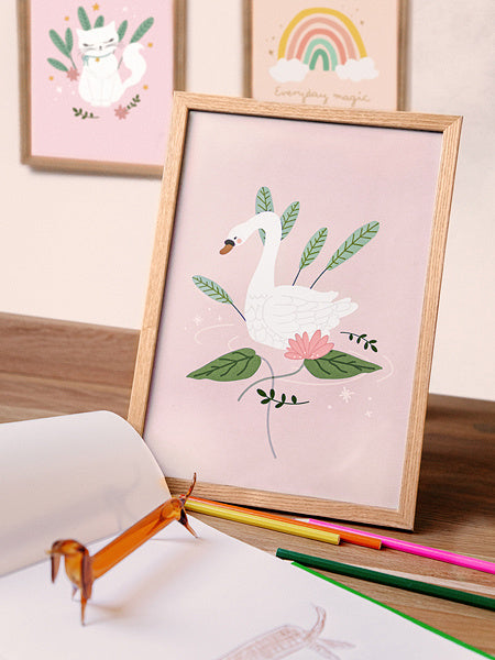 Affiche et carnet de dessins sur les cygnes