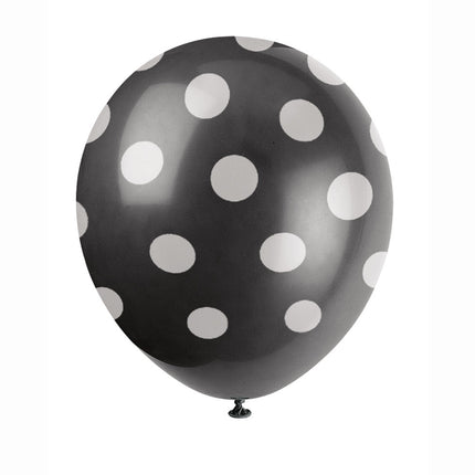Ballons noirs à pois blancs 30cm 6pcs