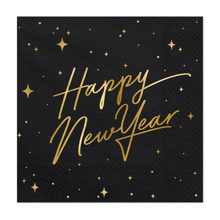 Serviettes de table pour le Nouvel An Noir 33cm 20pcs