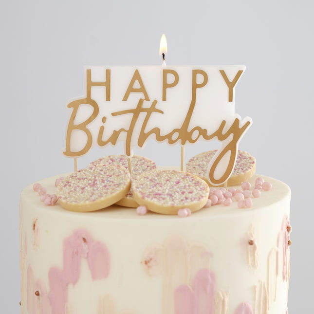Bougie dorée de joyeux anniversaire 12cm