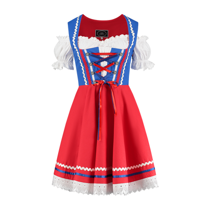 Robe Dirndl Oktoberfest Rouge Bleu Dames 2 Pièces