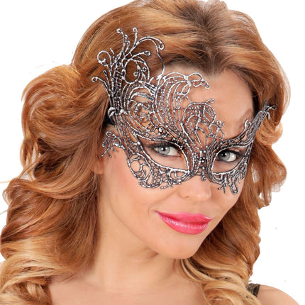 Masque pour les yeux en dentelle argentée