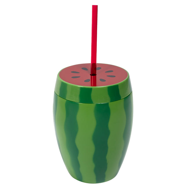 Tasse avec une paille en forme de melon d'eau