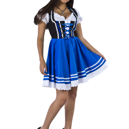 Robe Dirndl Oktoberfest Bleu Blanc Dames 2 Pièces