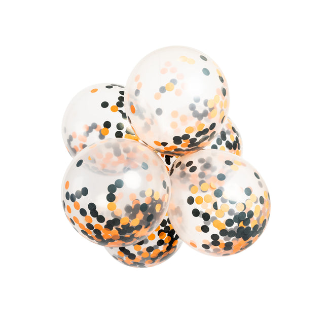 Ballons Confetti Orange Noir 30cm 6pcs