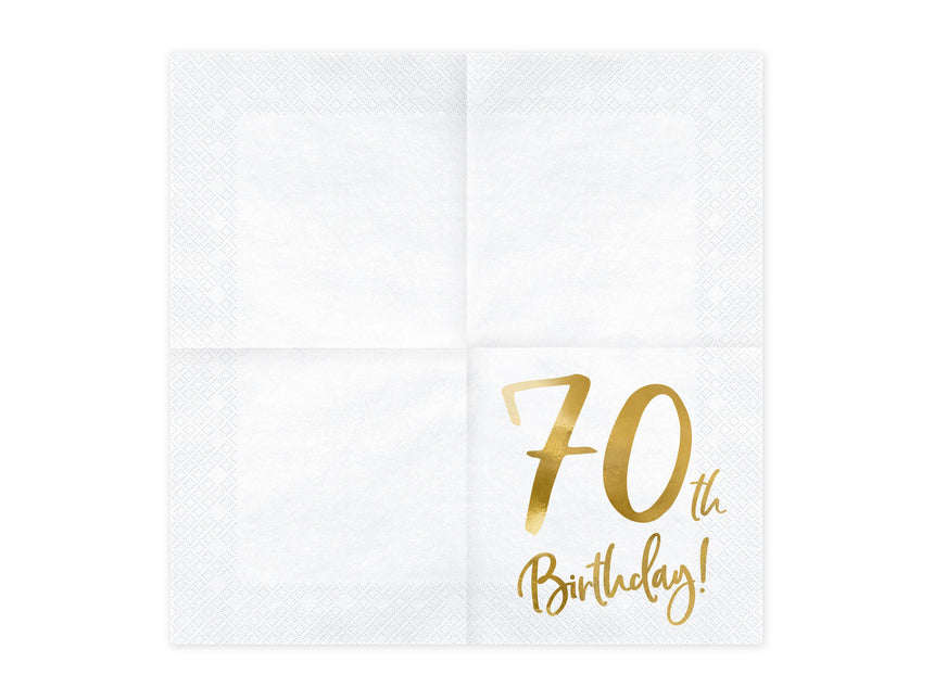 Serviettes de table 70 ans blanches 33cm 20pcs