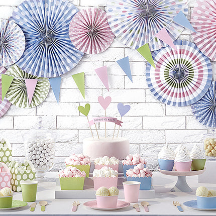 Eventails en papier rose clair Set 3 pièces