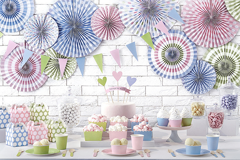 Eventails en papier rose clair Set 3 pièces