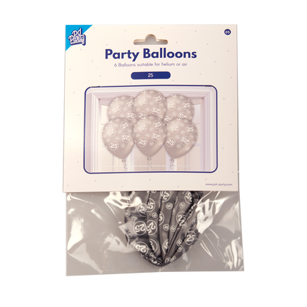 Ballons 25 ans argent 30cm 6pcs