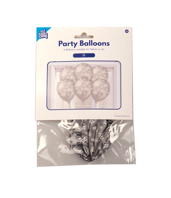 Ballons 25 ans argent 30cm 6pcs