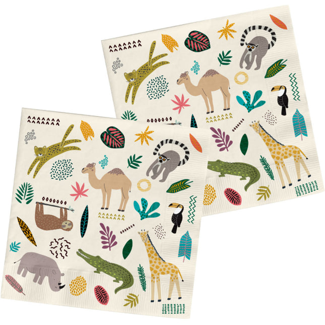 Serviettes de table Animaux 33cm 20pcs