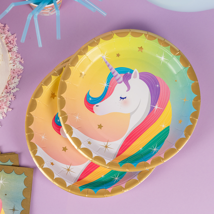 Assiettes Licorne colorées 23cm 8pcs