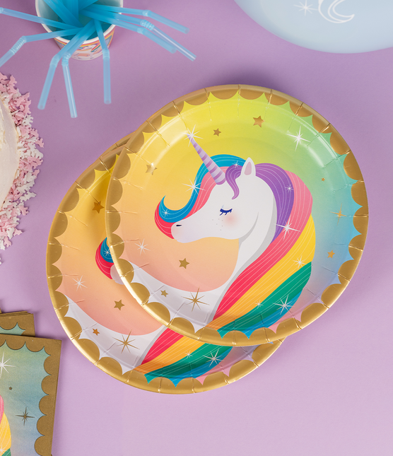 Assiettes Licorne colorées 23cm 8pcs