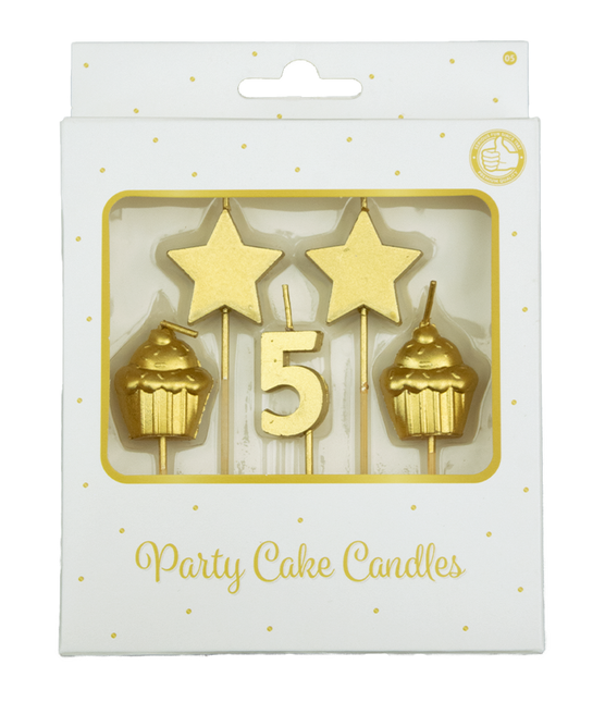 Bougies 5 ans Cupcake Or 17.5cm