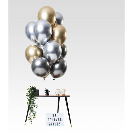 Ballons de baudruche argent, or et anthracite Mix Chrome 33cm 12pcs
