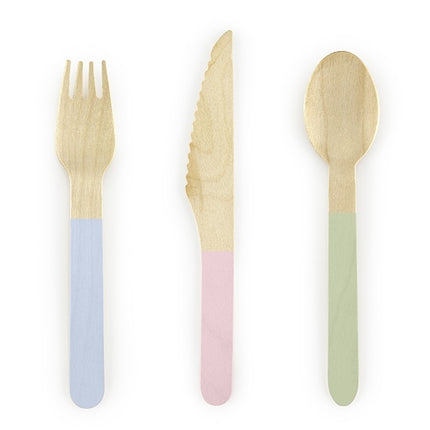 Couverts en bois colorés Pastel 16cm 18 pièces