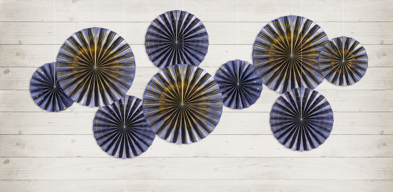 Eventails en papier Bleu Set 23-40cm 4 pièces