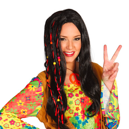 Perruque hippie noire
