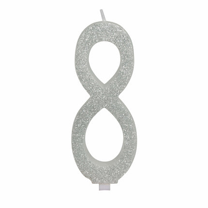 Bougie argentée 8 ans pailletée 12.5cm