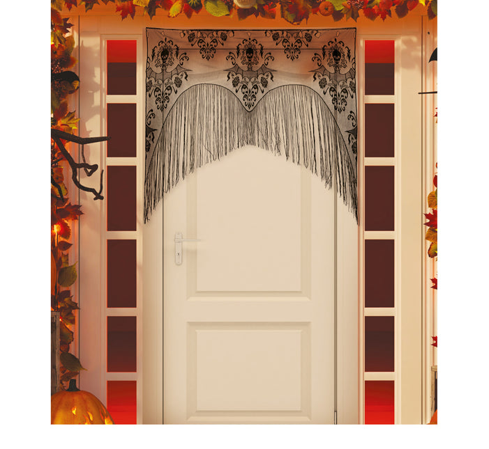 Rideau de porte noir d'Halloween avec dentelle et ficelles