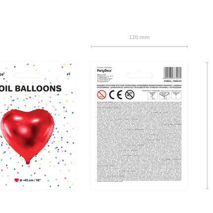 Ballon à l'hélium coeur rouge vide 45cm