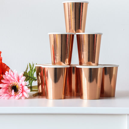 Gobelets or rose en carton métallique 250ml 8pcs