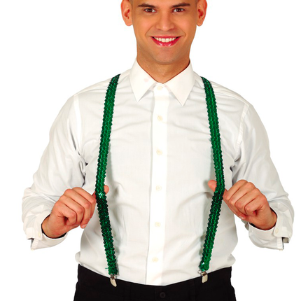 Bretelles vertes Pailettes Hommes 72cm