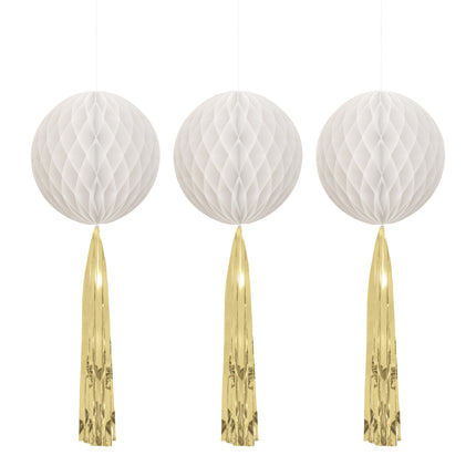Nid d'abeilles blanc avec pompons dorés 3pcs