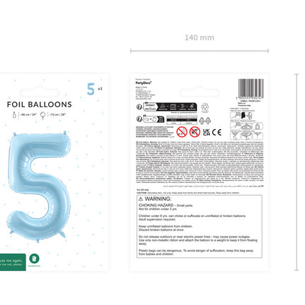 5 Year Figure Balloon Light Blue Empty 72cm