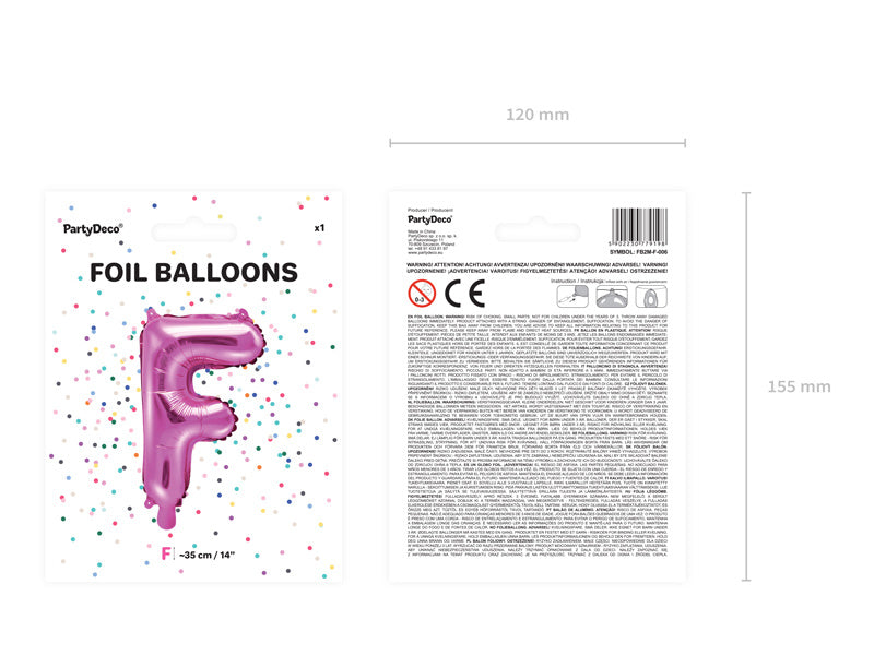 Ballon de baudruche Lettre F Rose Vide 35cm