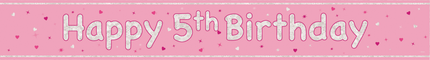Bannière Happy Birthday rose clair 5 ans 2.74m
