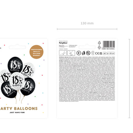 Ballons 18 ans Noir Blanc 30cm 6pcs