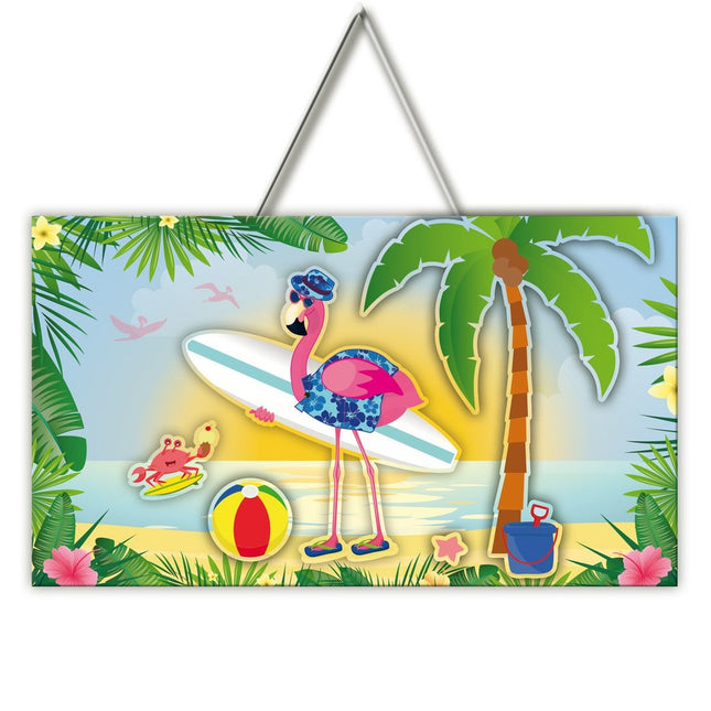 Plaque de porte Hawaii Flamingo 47cm