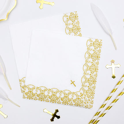 Serviettes de Communion Croix Or 33cm 20pcs