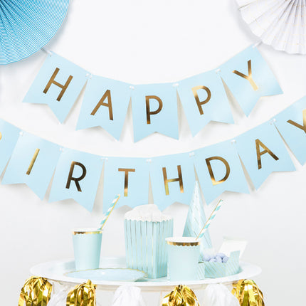 Bannière Happy Birthday Bleu clair 1.75m
