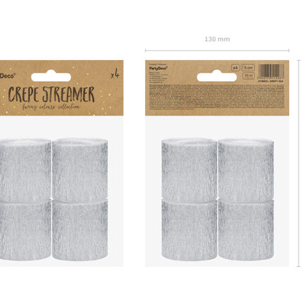 Guirlandes argentées Rouleau de crêpe 5cm 10m 4pcs