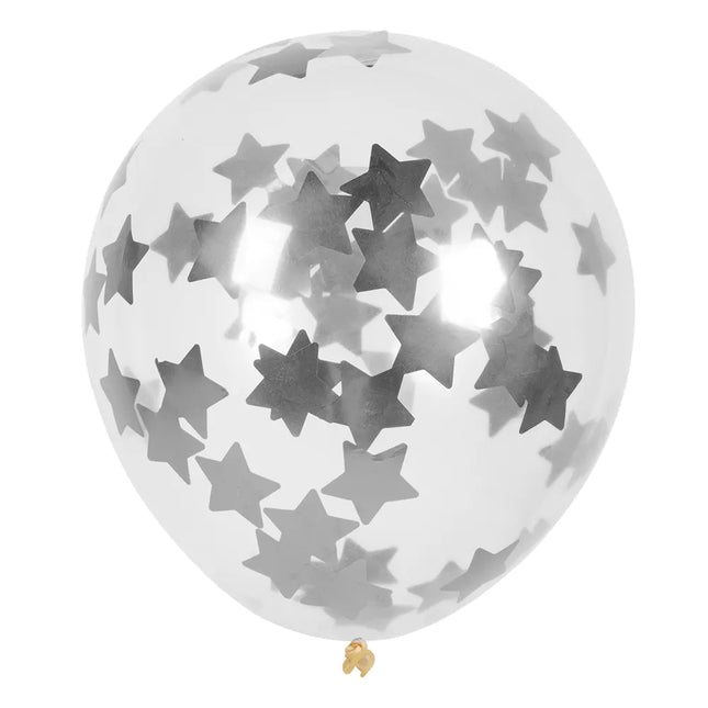 Ballons Confetti Étoiles Argent 30cm 5pcs