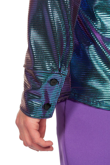 Chemisier Disco bleu violet métallisé