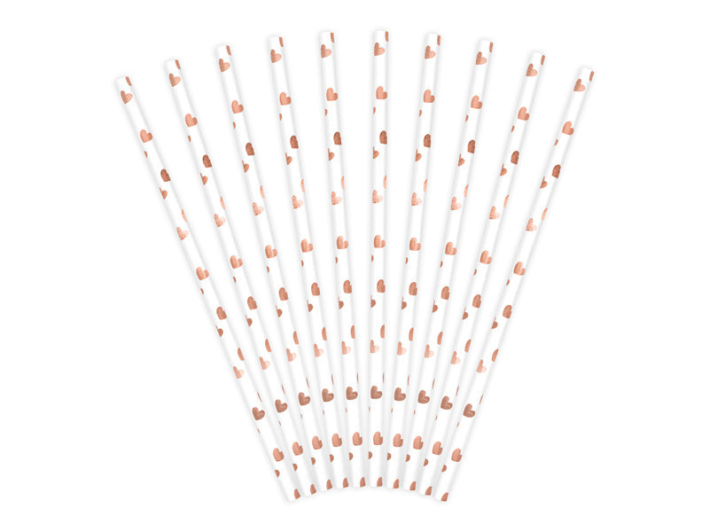 Pailles en papier Rose Gold Hearts 19.5cm 10pcs