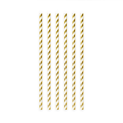 Pailles en papier rayées or 19.7cm 20pcs