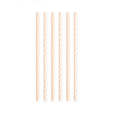 Pailles en papier rose clair/blanc mélange 19.7cm 20pcs