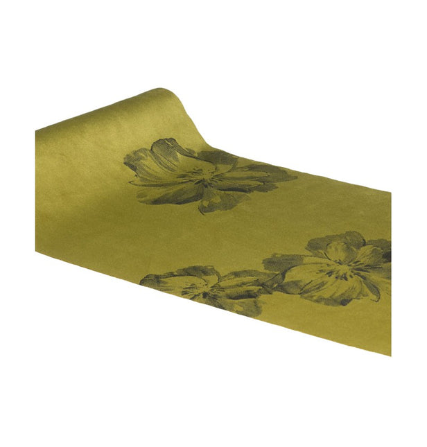 Chemin de table à fleurs vert 3m