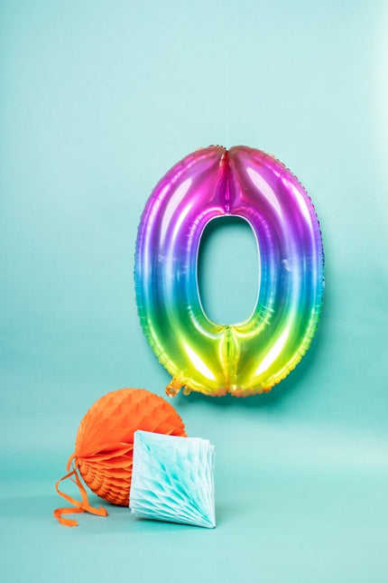 Folie Ballon Cijfer 0 Regenboog XL 81cm leeg van Folat koop je bij Partywinkel