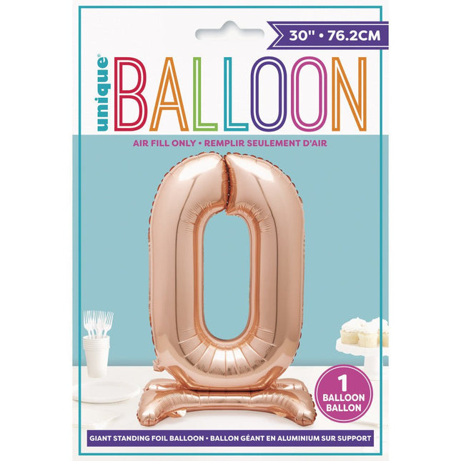 Folie Ballon Cijfer 0 Rose Goud Standaard 76cm van Unique koop je bij Partywinkel