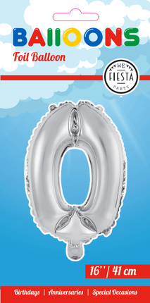 Folie Ballon Cijfer 0 Zilver 41cm met Rietje van WeFiesta koop je bij Partywinkel