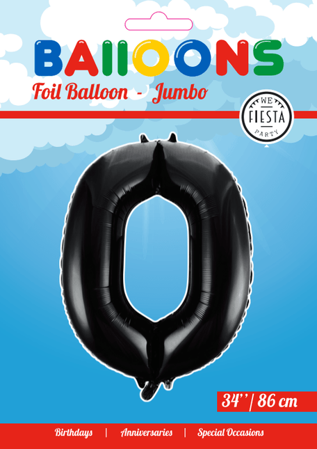Folie Ballon Cijfer 0 Zwart XL 86cm leeg van WeFiesta koop je bij Partywinkel