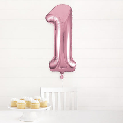 Folie Ballon Cijfer 1 Lichtroze XL 86cm leeg van Unique koop je bij Partywinkel